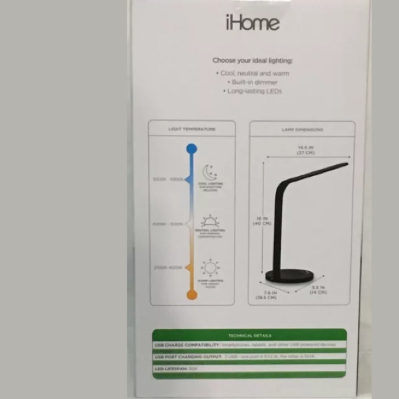 iHome Large LED Desk Lamp with 2-USB Charging Dim - Picture 4 of 8